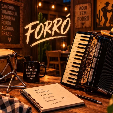 Capa da amostra de estilo forró: arte com sanfona e clima de São João
