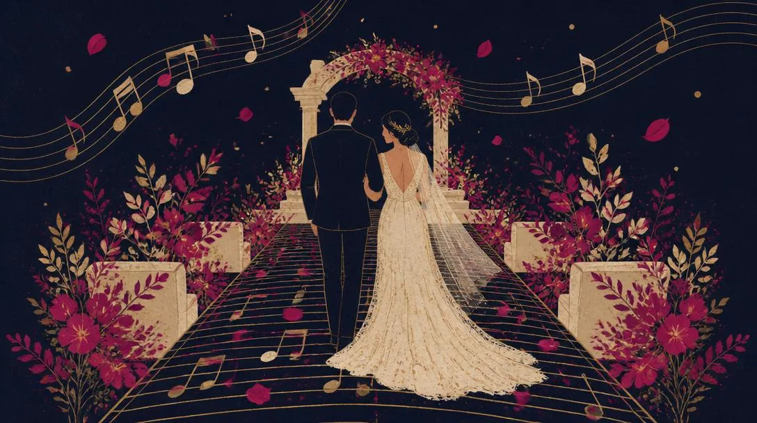 Ilustração romântica de casamento com alianças e flores